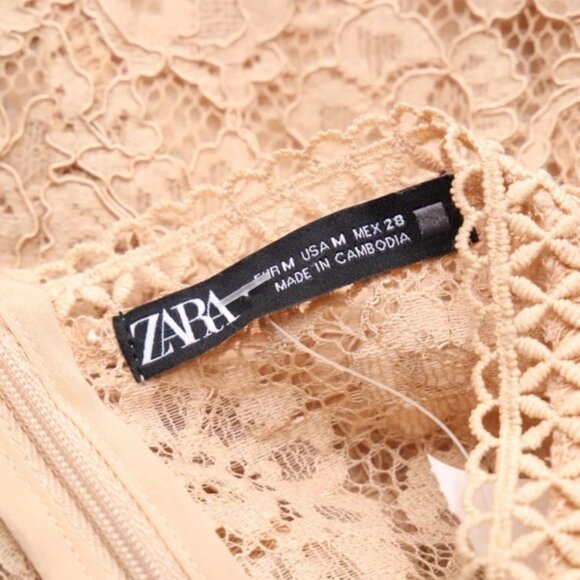 ZARA Tops - Zara long sleeve nude floral lace cropped top with zippered closure  | worn once